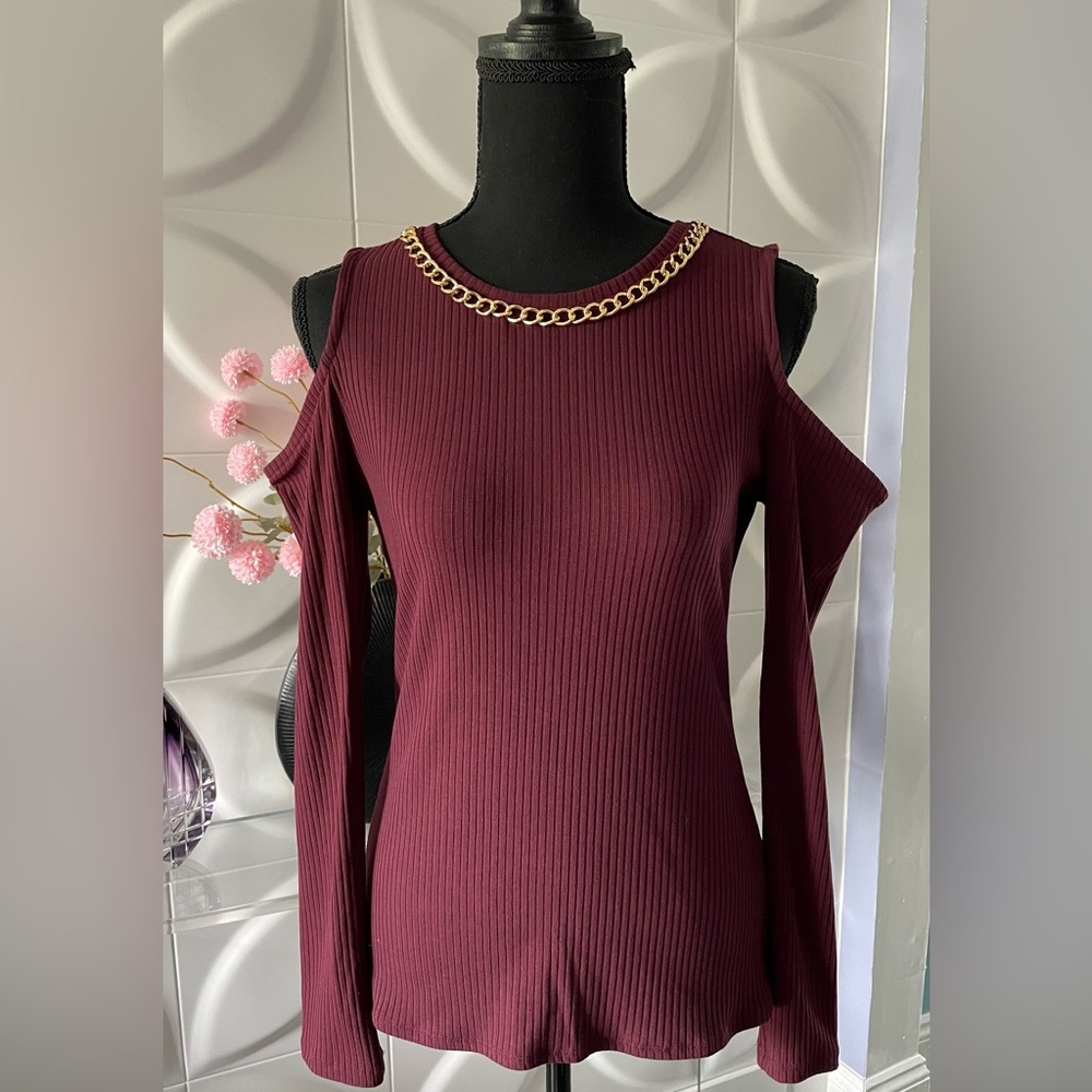 INC International Concepts Women's Burgundy Cold Shoulder Sweater Pet. M…